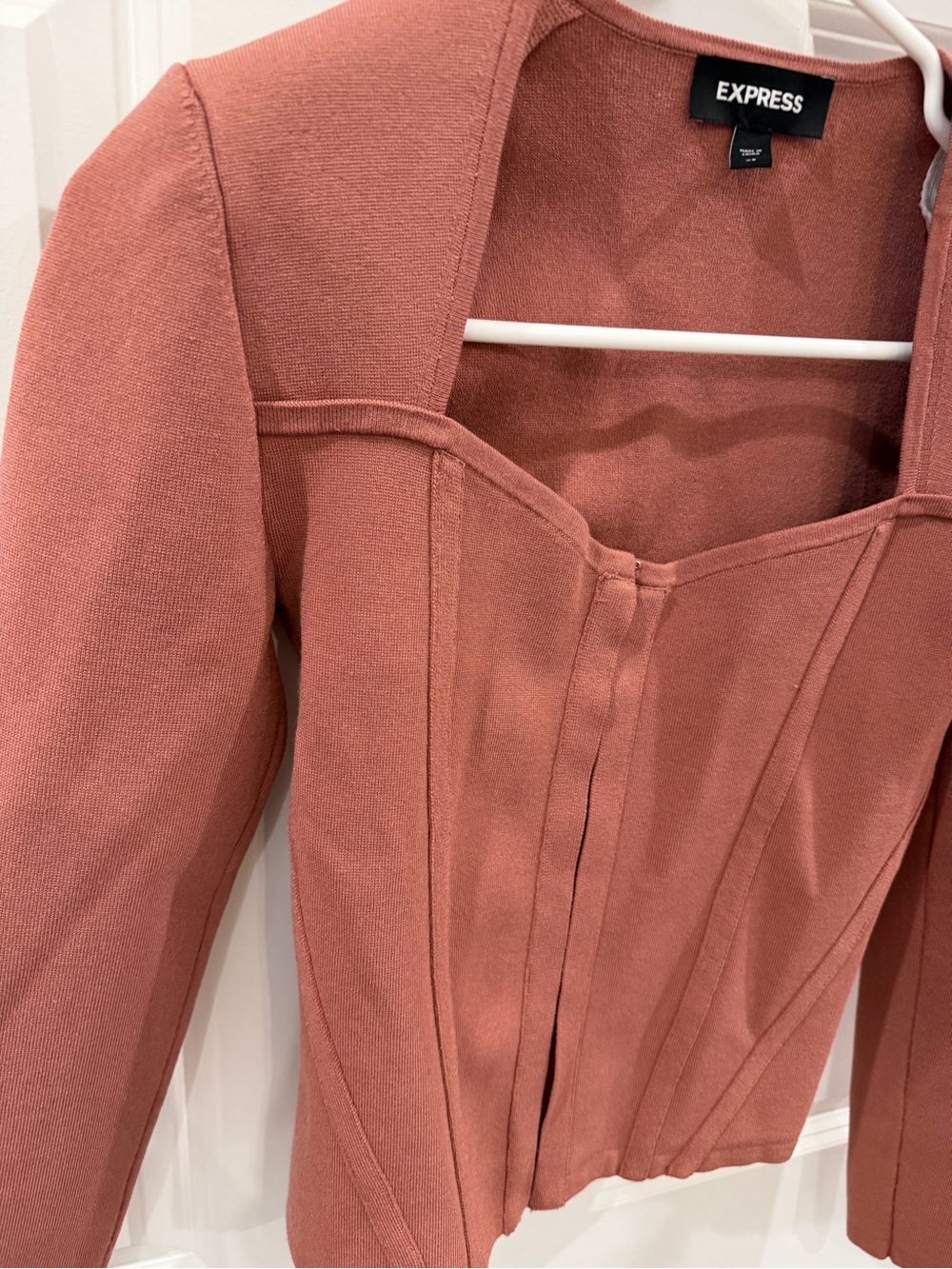 Women’s Express Square Neck Long Sleeve Ribbed Top in Rust Size XS EUC - Picture 3 of 5